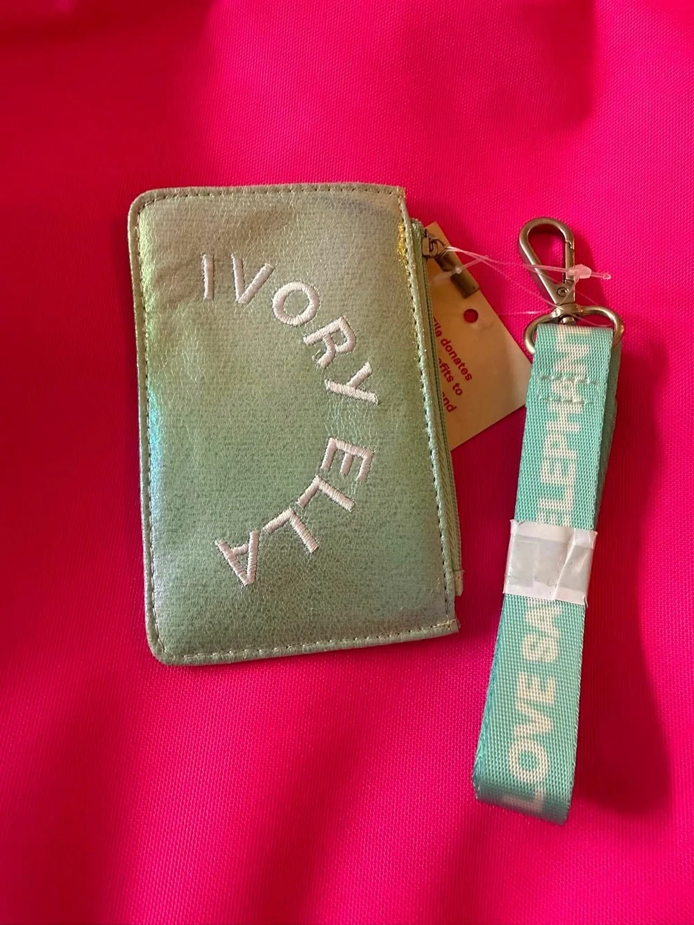 Ivory Ella Mint Green Wristlet Card Holder with Detachable Mint Strap